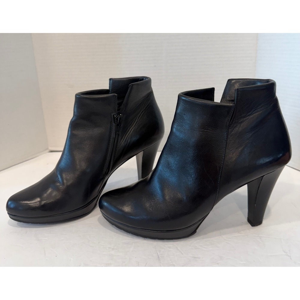 Paul Green Black Leather Platform Block Heel‎ Pull On Ankle Bootie Boots Sz 7.5